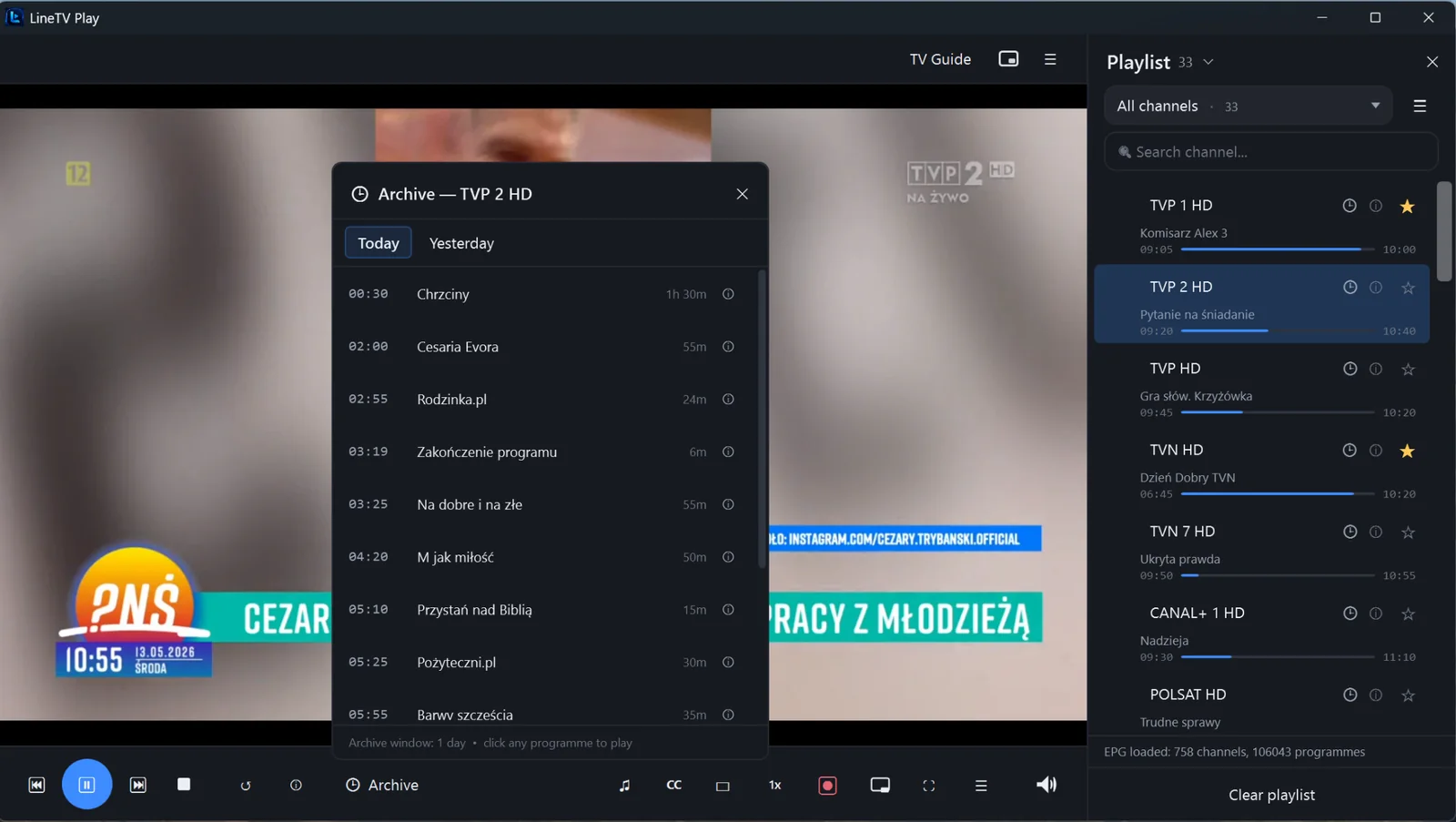Catch-up archive list